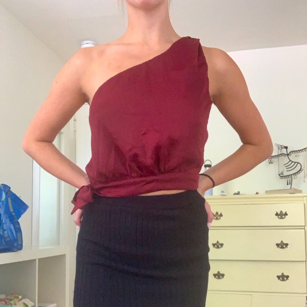 One shoulder satin top